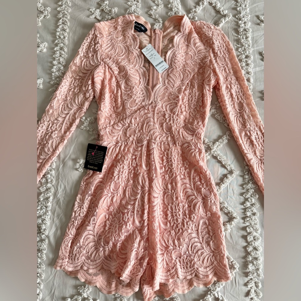 bebe Pink Lace Jumpsuit